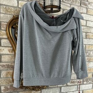 Jennifer Lopez Gray Knit Off Shoulder Snap Sweatshirt Women's XL